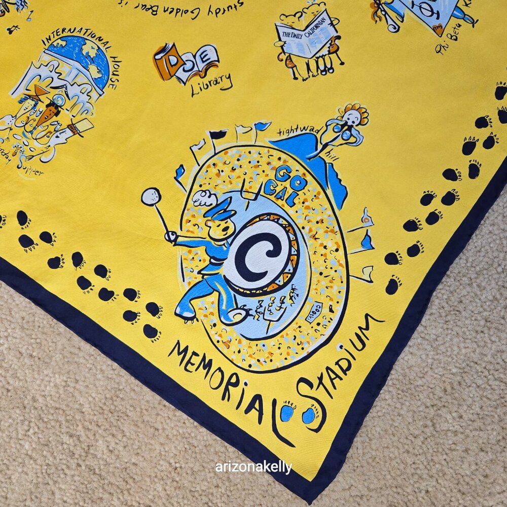 RARE UC Berkeley 100% Silk Scarf Hand-Rolled Aksesaré 2004 Collectible - Picture 7 of 12